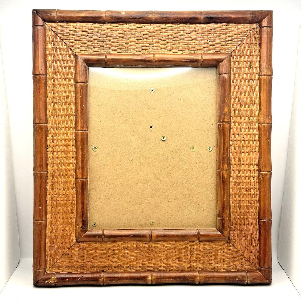 Vintage Faux Bamboo Rattan 8x10 Picture Frame Basketweave Boho MCM 16x14